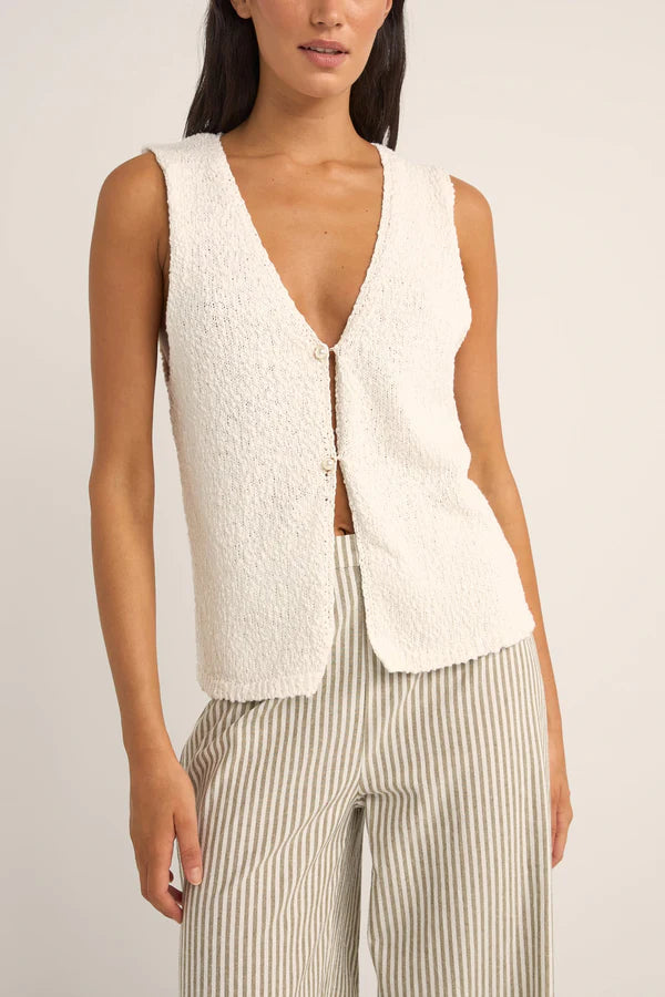 Adele Longline Knit Vest / White