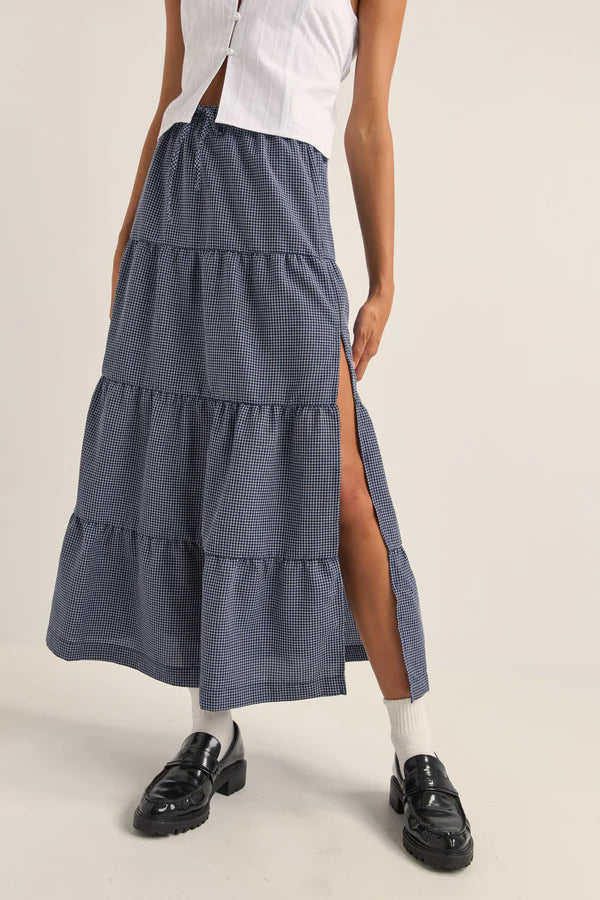 Lola Check Tiered Maxi Skirt / Navy