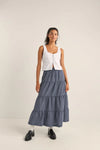 Lola Check Tiered Maxi Skirt / Navy