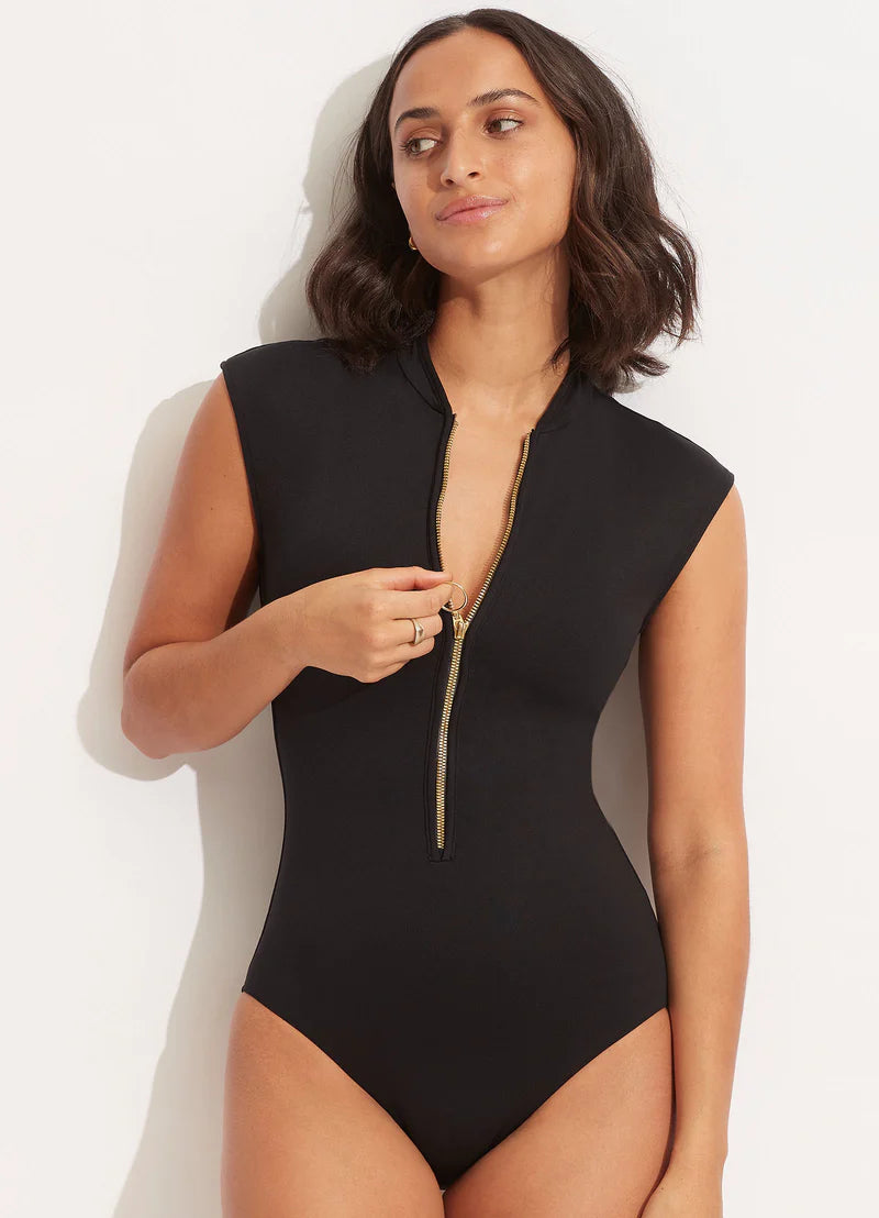 S. Collective Zip Front One Piece / Black