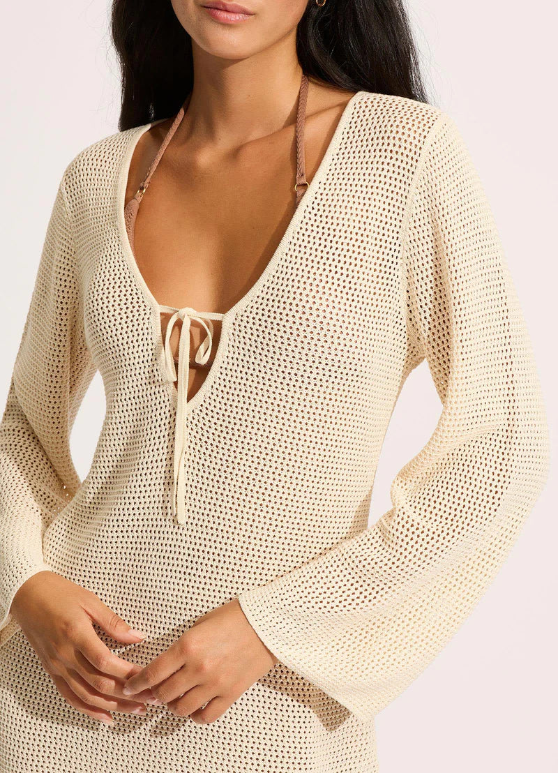 Isla Palm Knit Cover Up / Ecru