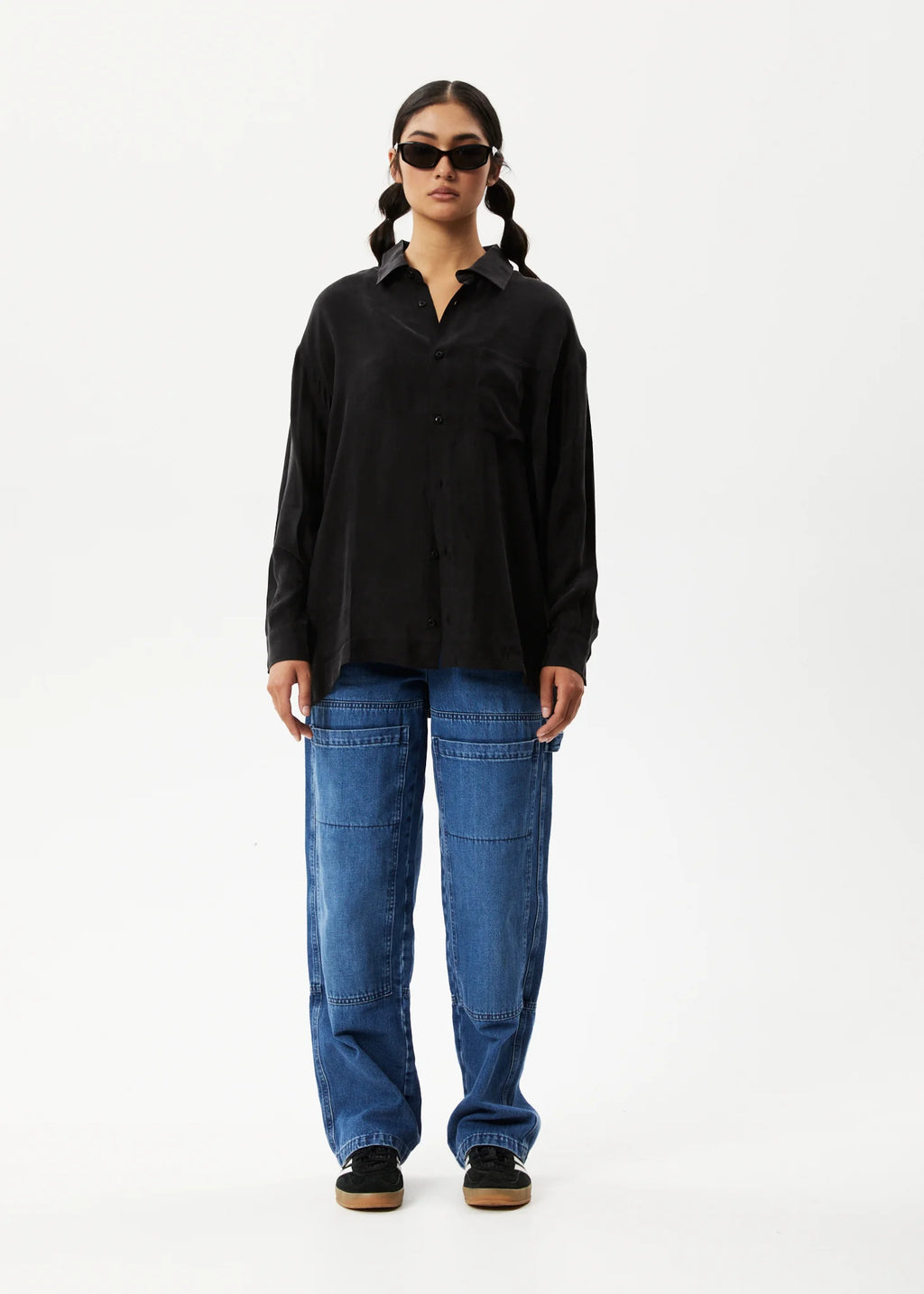 Gemma Cupro Long Sleeve Shirt / Black