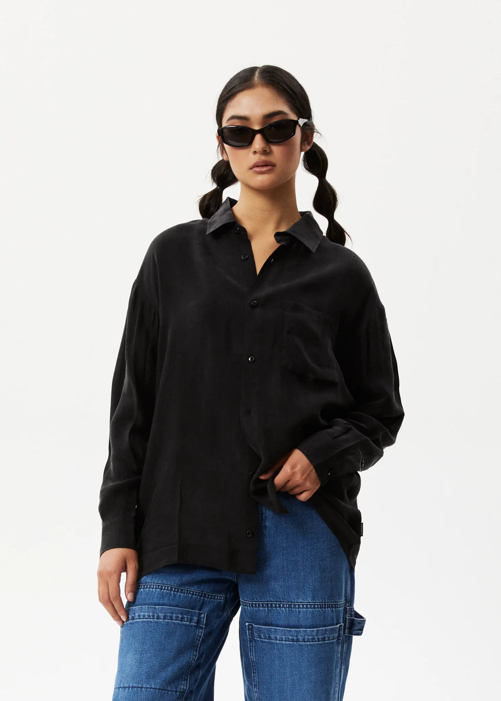 Gemma Cupro Long Sleeve Shirt / Black