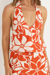 Poppy Floral Halter Top / Red