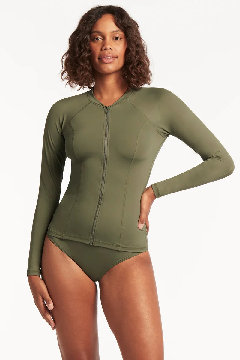 Essentials Long Sleeve Rash Vest Full Zipper / Khaki